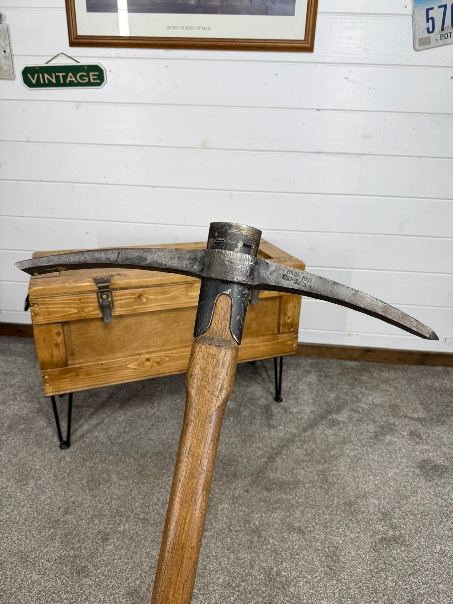 Vintage British Army Pick Axe Dated 1987 Reclaimed Pickaxe Army Display