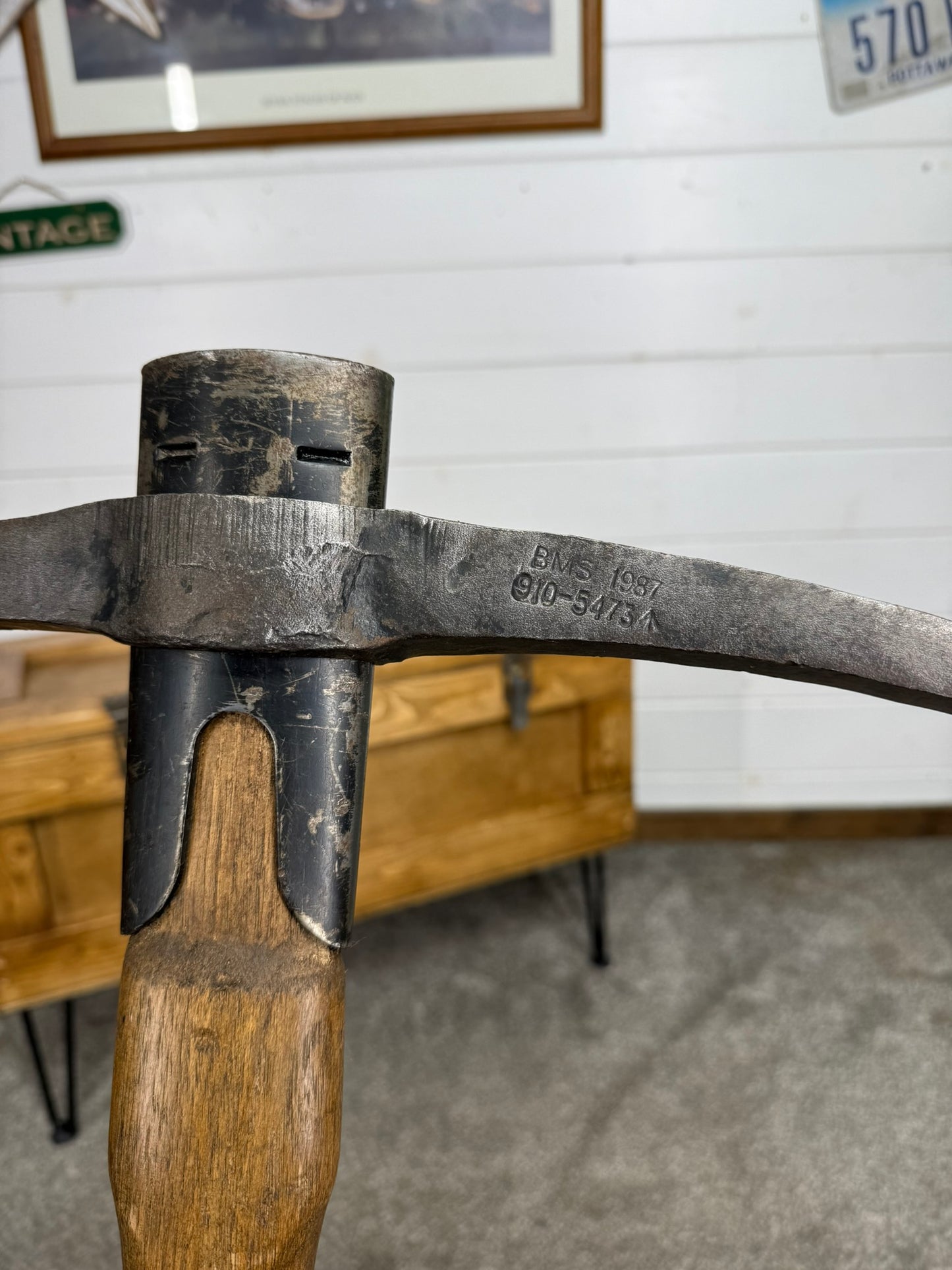 Vintage British Army Pick Axe Dated 1987 Reclaimed Pickaxe Army Display