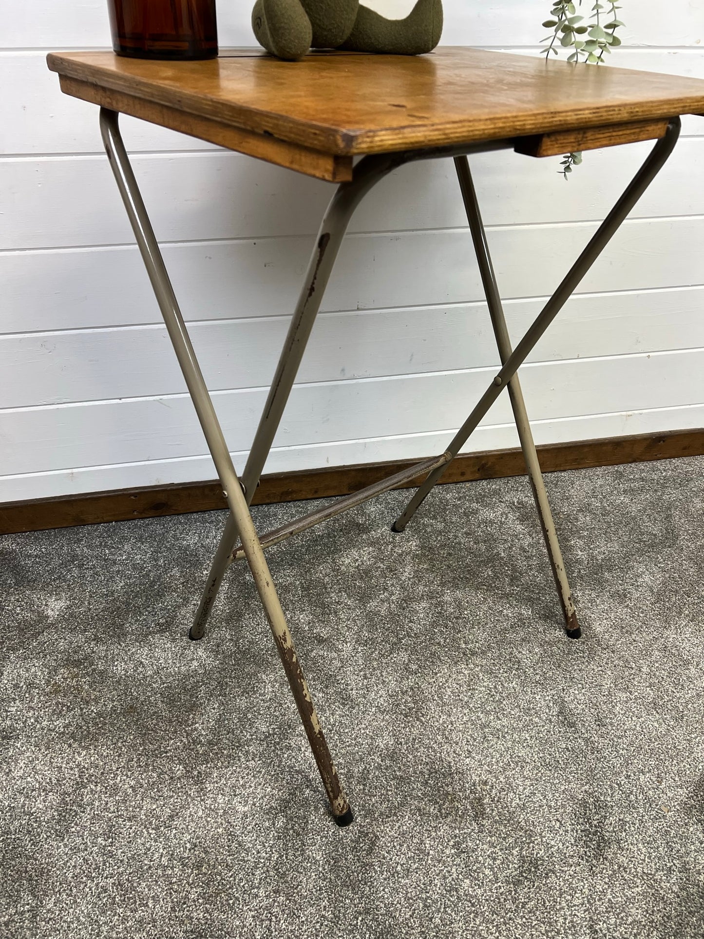 Vintage Folding School Desk Writing Desk Rustic Industrial 50's 60's Retro Side Table