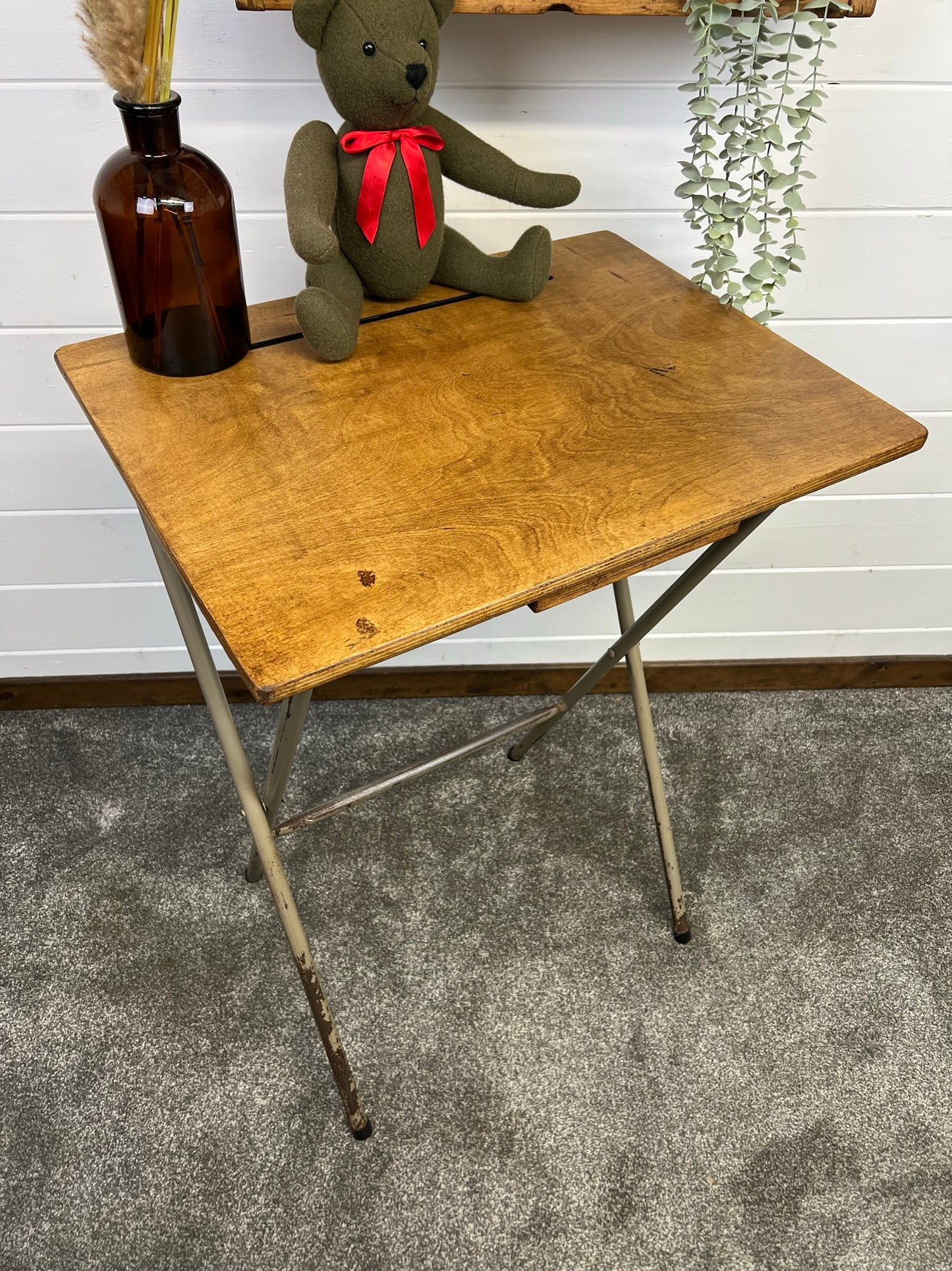 Vintage Folding School Desk Writing Desk Rustic Industrial 50's 60's Retro Side Table