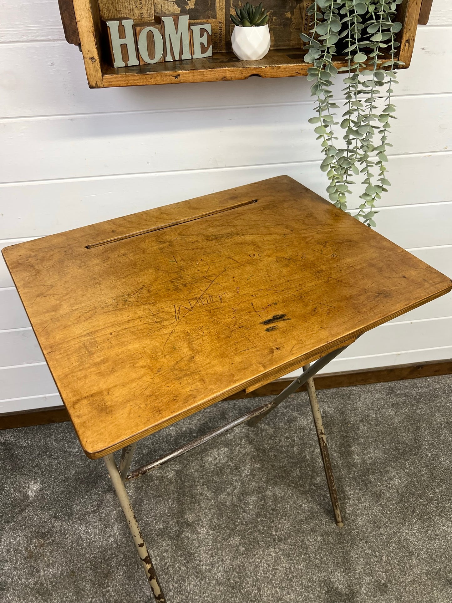 Vintage Retro Folding School Desk Writing Desk Rustic Industrial 50's 60's Side Table