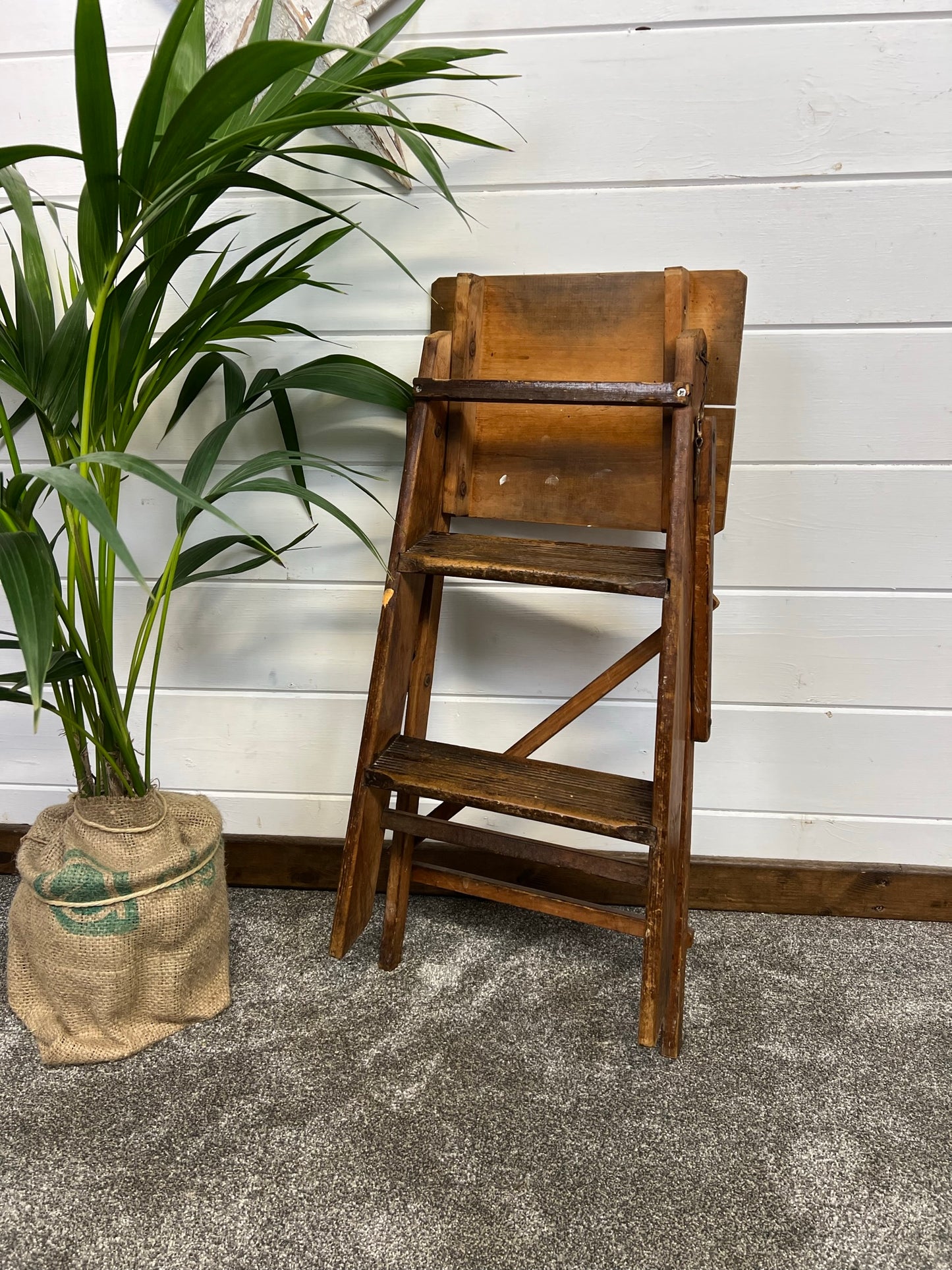 Vintage Folding Wooden Step Stool Rustic Industrial Pantry Larder Steps Farmhouse Decor