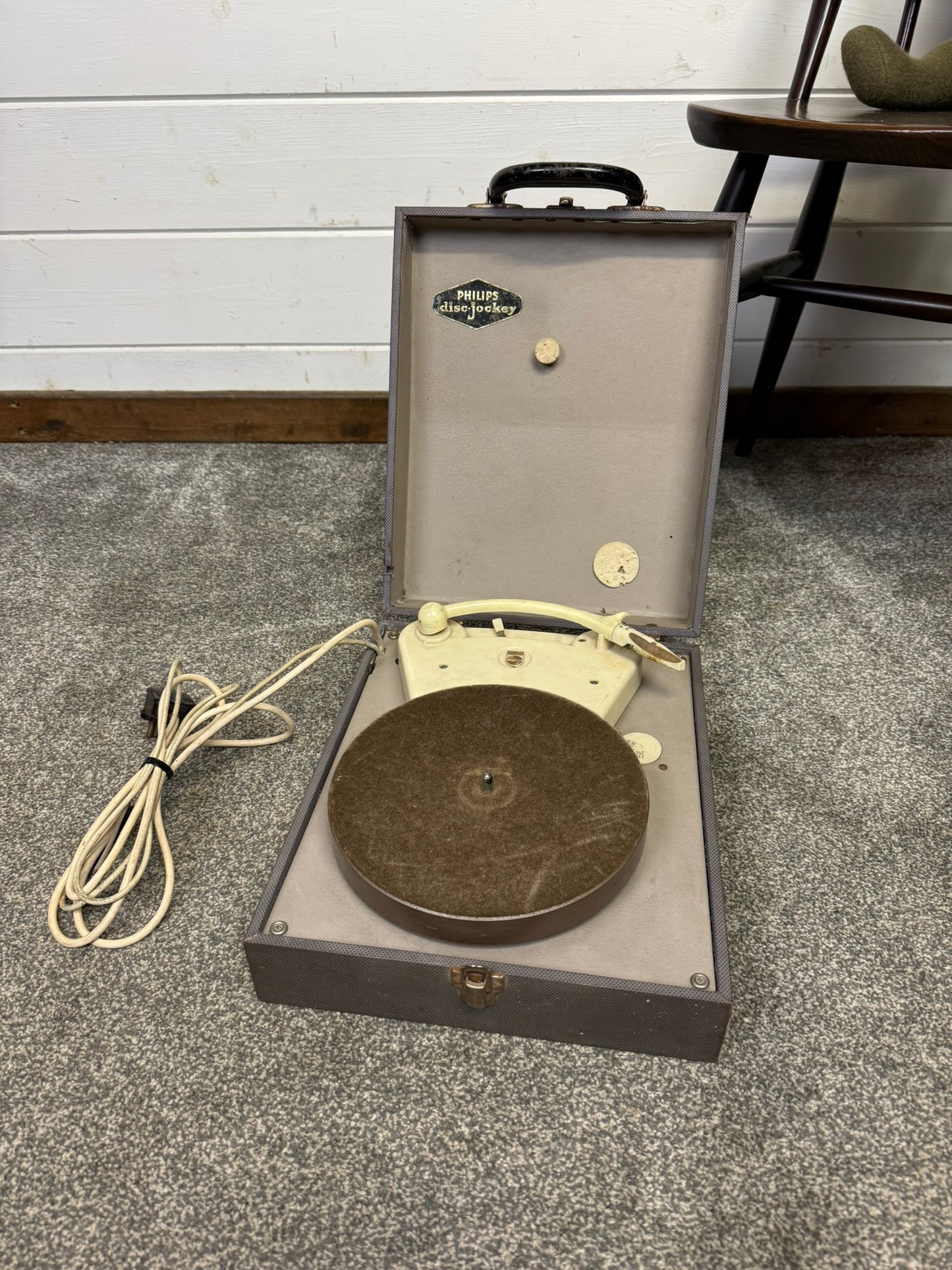 Vintage Philips Disc Jockey Portable Record Player Turntable 50's 60's Retro Decor Display