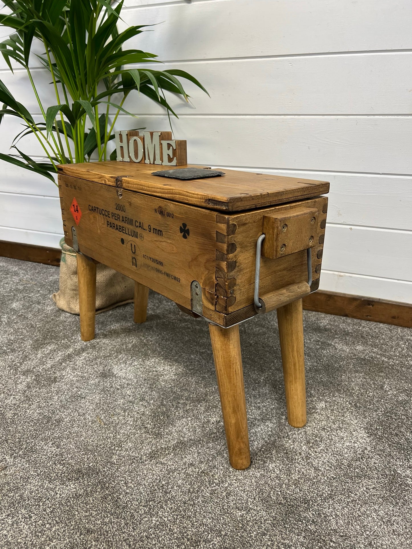 Rustic Wooden Ammo Box Side Table Vintage Storage Chest Industrial Trunk Home Coffee Table