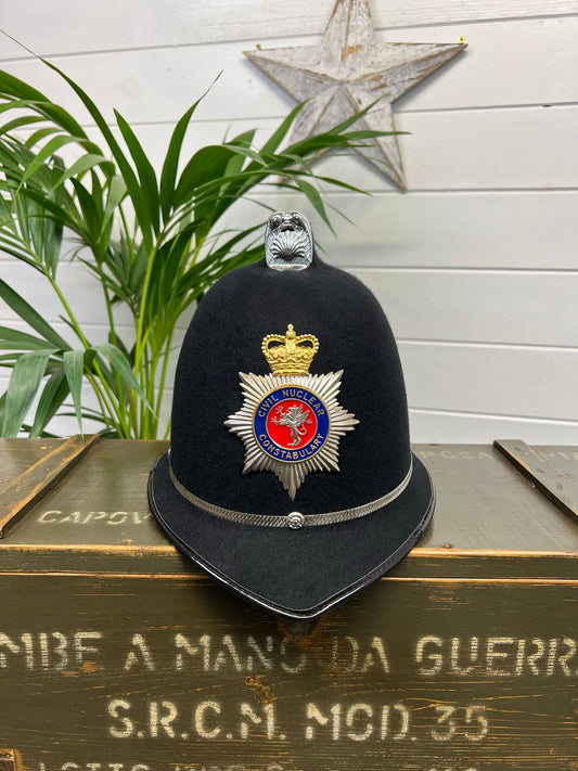 Obsolete British Bobby Police Coxcomb Helmet 61cm Civil Nuclear Constabulary Collector Badge