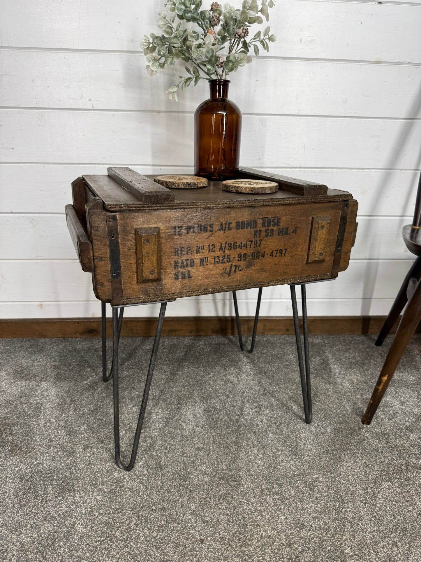 Vintage Military Crate Side Table Rustic Coffee Table Storage Box Reclaimed Army