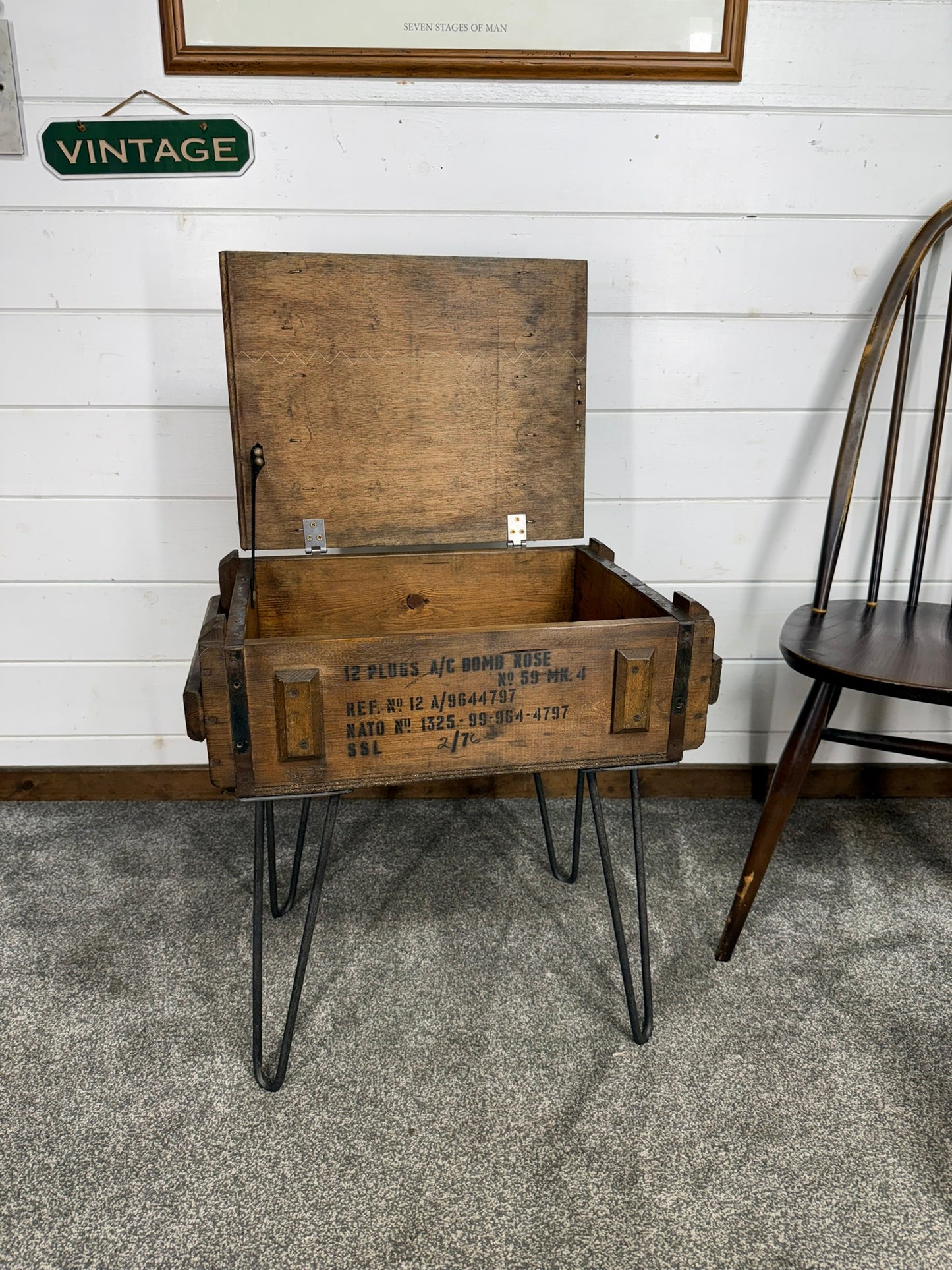 Vintage Military Crate Side Table Rustic Coffee Table Storage Box Reclaimed Army