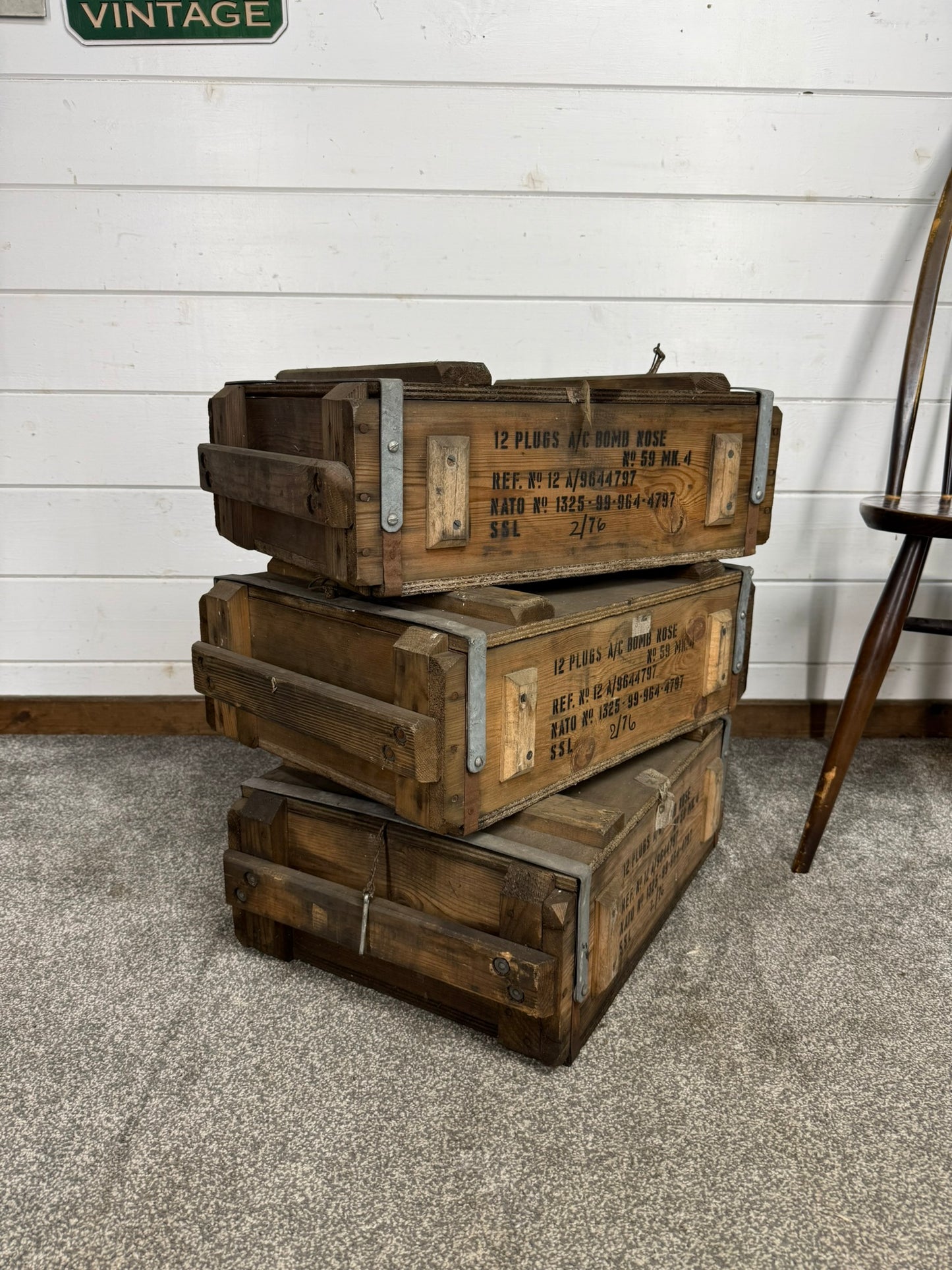 Vintage Wooden Military Box Ammo Crate Rustic British Army Storage Decor Display