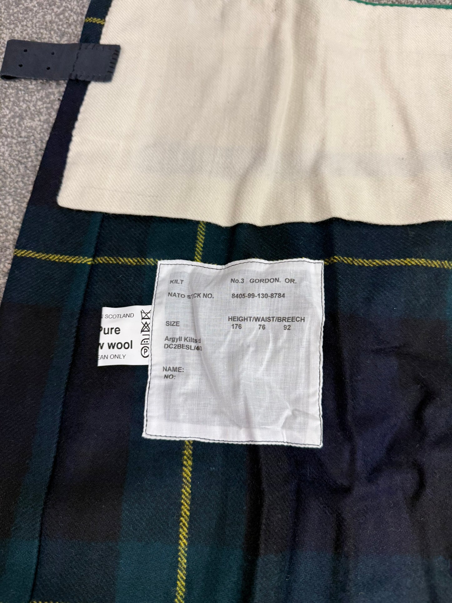 Unissued Vintage Army No3 Gordon Highlanders Kilt Military Pure Wool Tartan