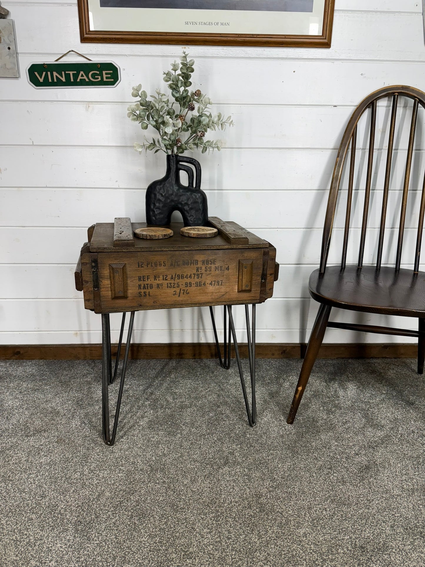 Vintage Military Crate Side Table Rustic Coffee Table Storage Box Reclaimed Army