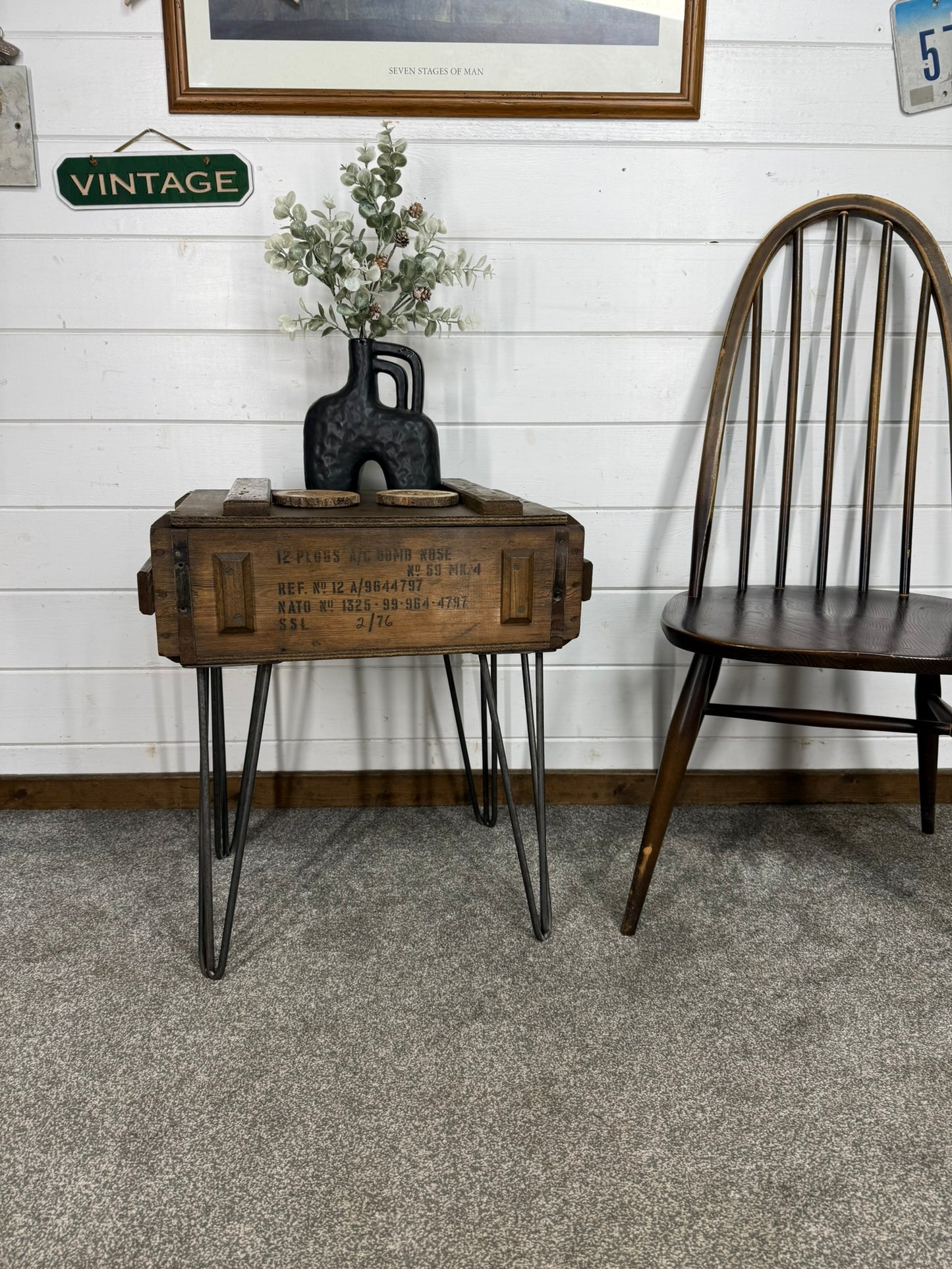 Vintage Military Crate Side Table Rustic Coffee Table Storage Box Reclaimed Army