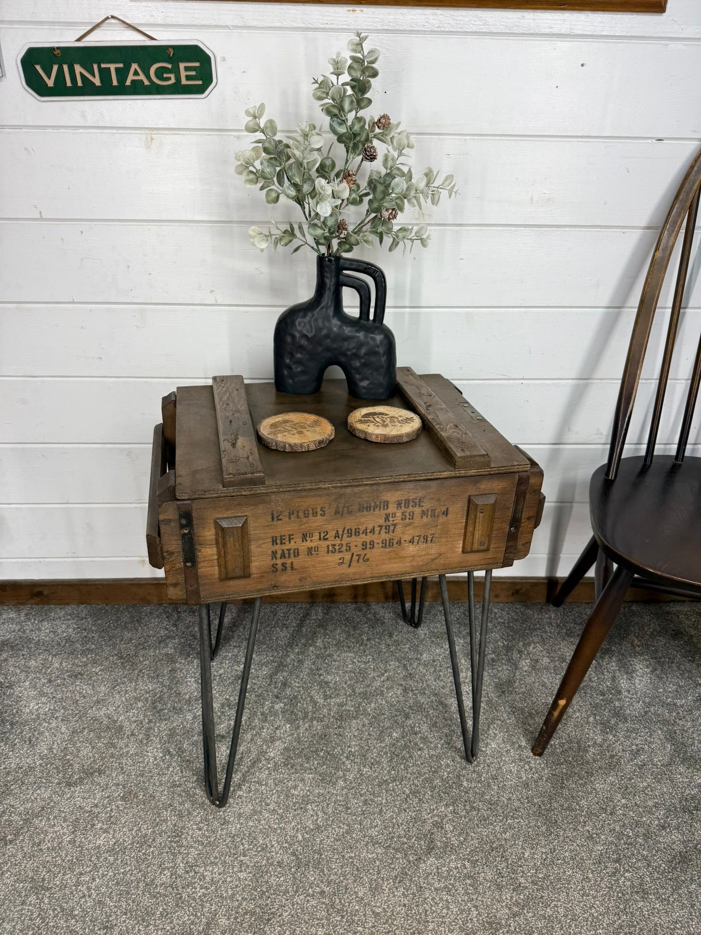 Vintage Military Crate Side Table Rustic Coffee Table Storage Box Reclaimed Army