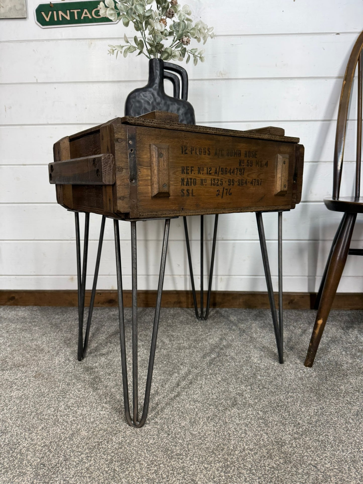 Vintage Military Crate Side Table Rustic Coffee Table Storage Box Reclaimed Army