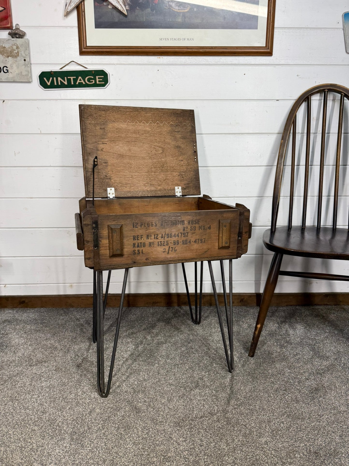 Vintage Military Crate Side Table Rustic Coffee Table Storage Box Reclaimed Army