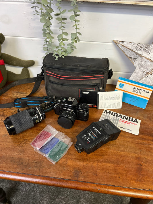 Vintage Camera Bundle Praktica BCA Electronic Camera 2x Lenses & Miranda 700CD Flash