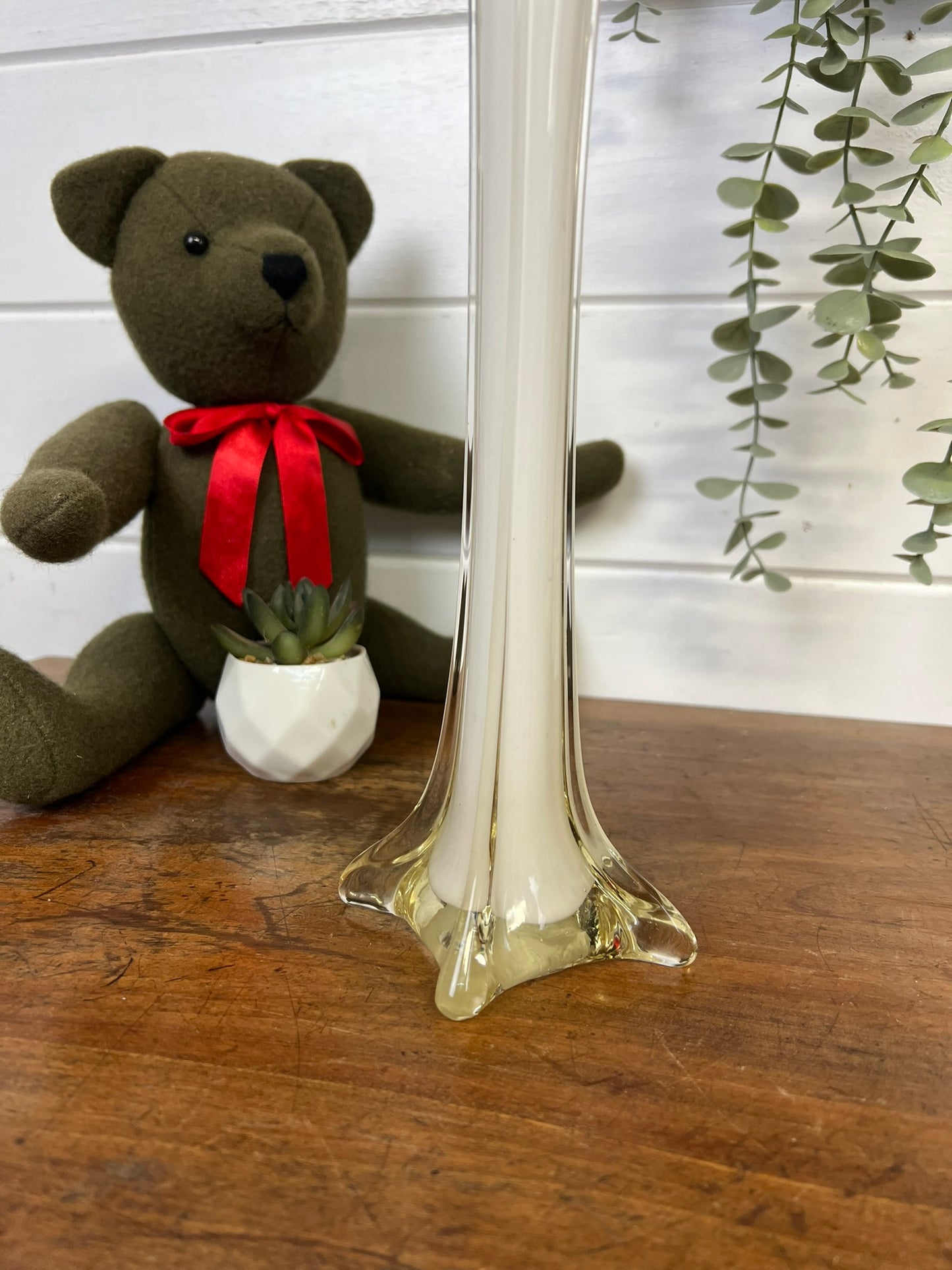 Vintage White Glass Vase Small Retro Glass Lily Vase Home Decor