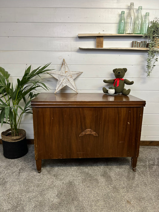 Large Antique Wooden Storage Blanket Chest Box Vintage Ottoman Art Deco