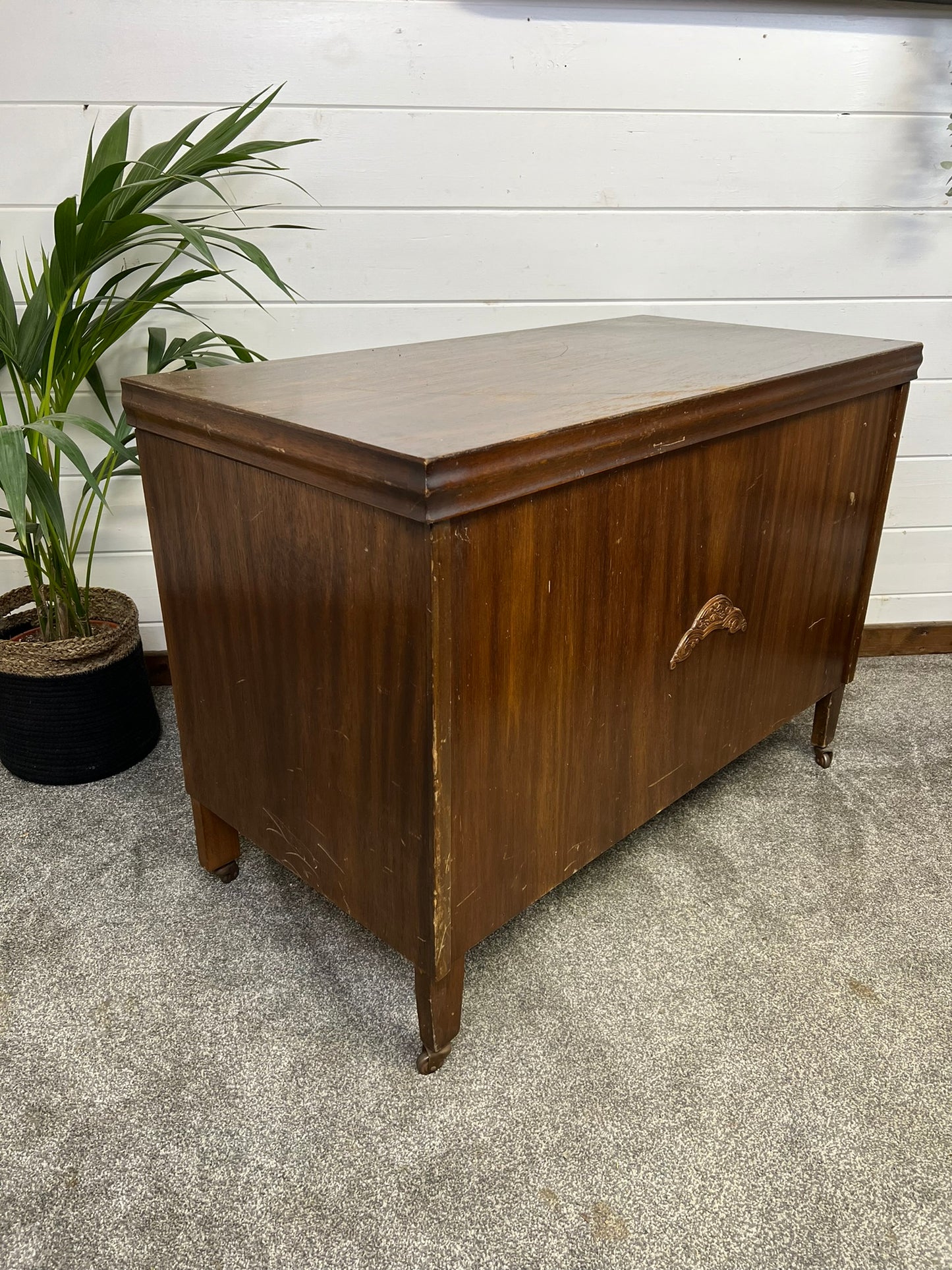 Large Antique Wooden Storage Blanket Chest Box Vintage Ottoman Art Deco