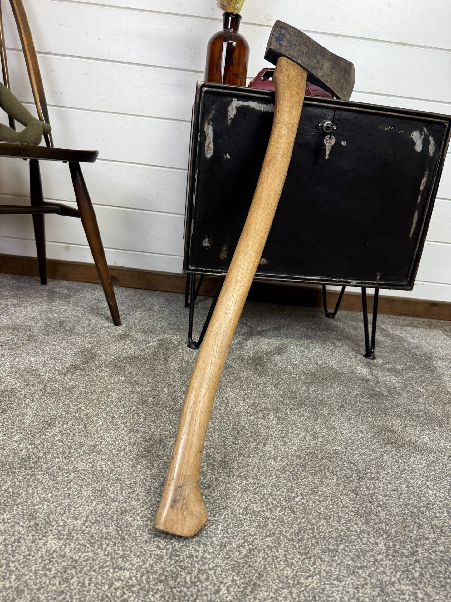 Vintage 4.5lbs Long Handle Felling Axe Ex Military Army Hickory Handle