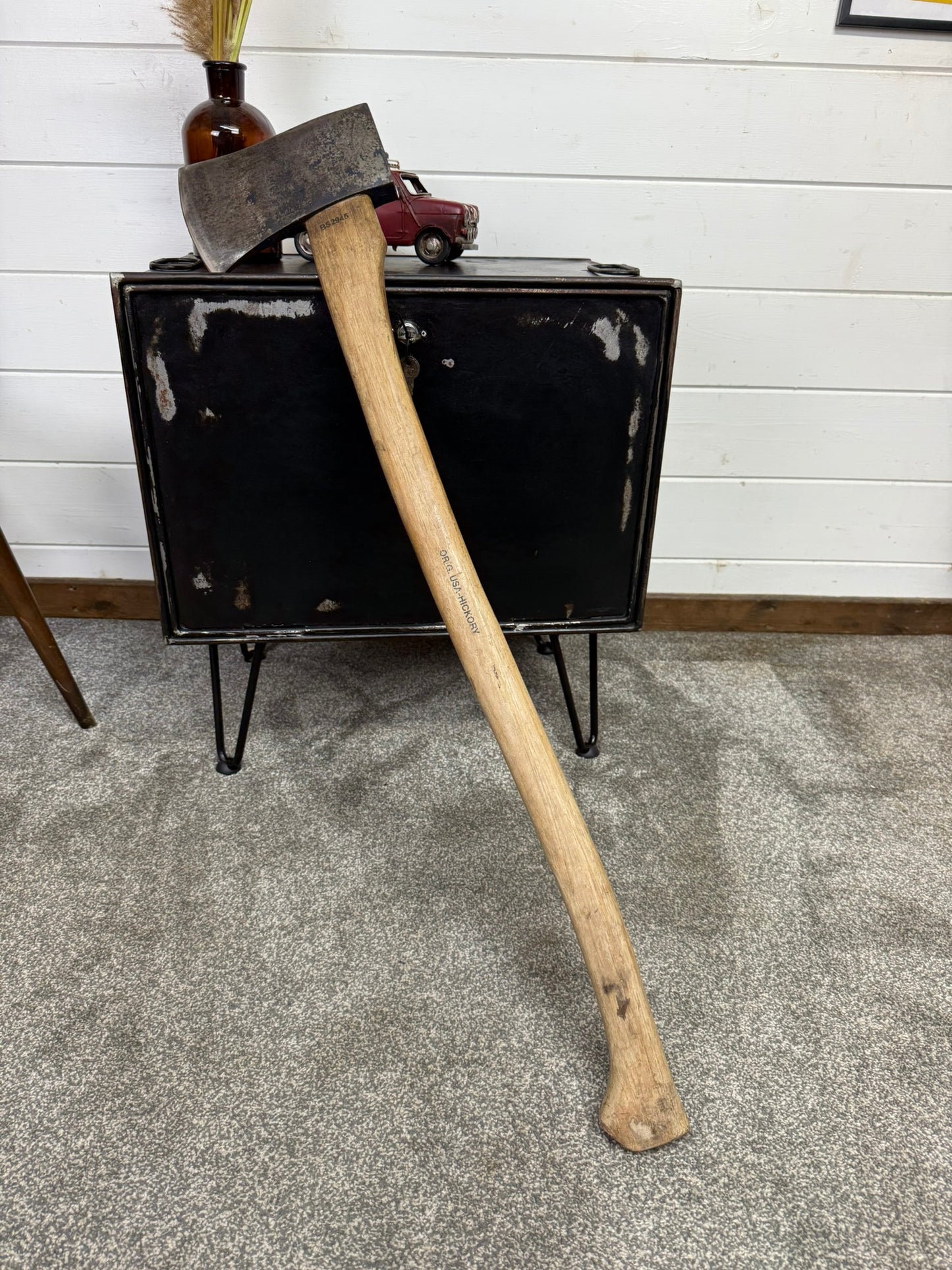 Vintage 4.5lbs Long Handle Felling Axe Ex Military Army Hickory Handle