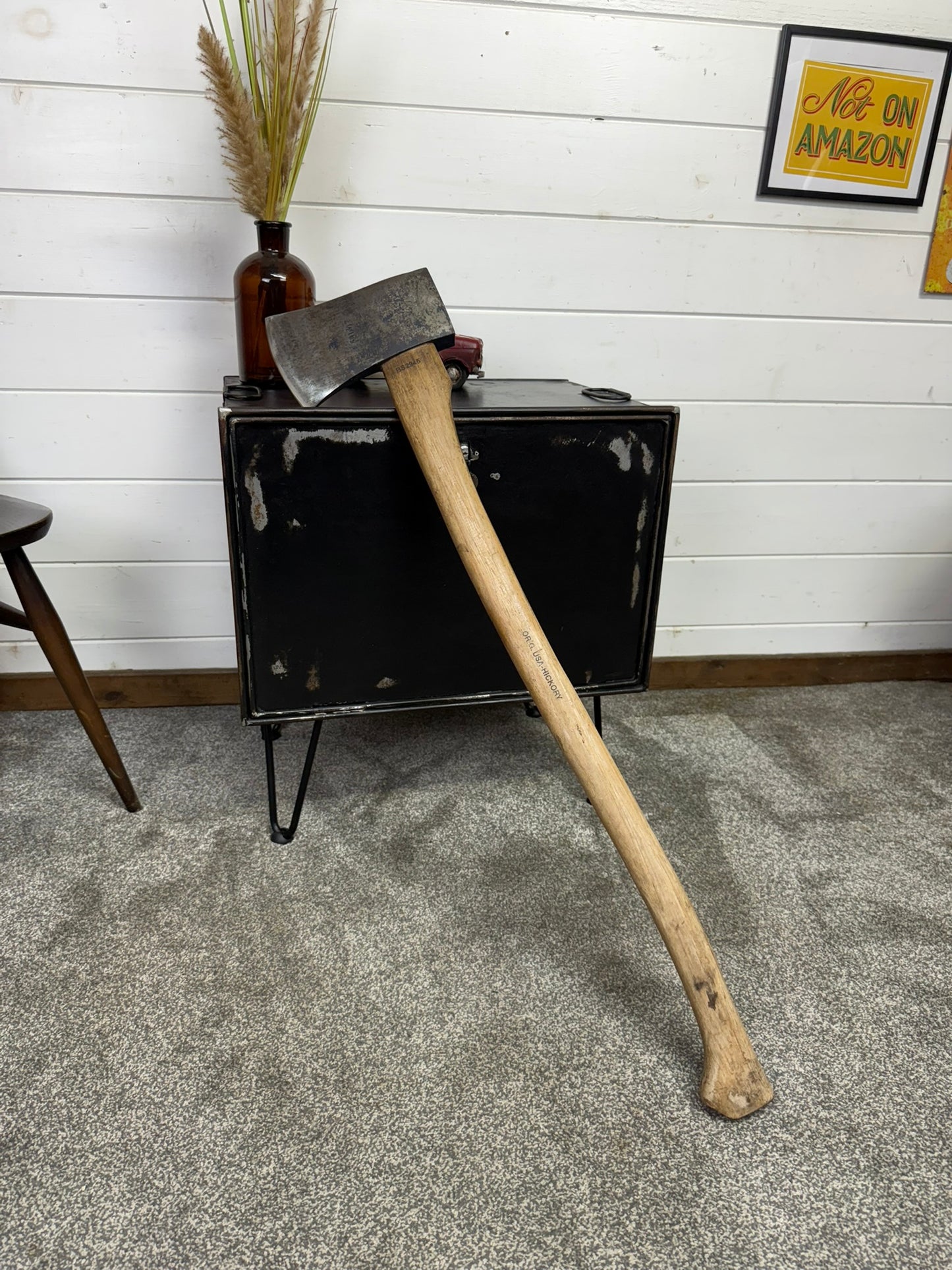 Vintage 4.5lbs Long Handle Felling Axe Ex Military Army Hickory Handle