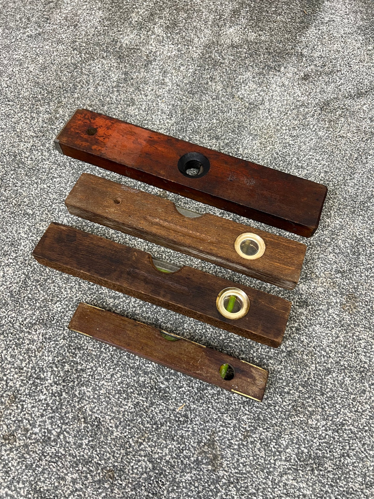 4x Vintage Wood & Brass Spirit Levels Job Lot Vintage Workshop Garage Tools