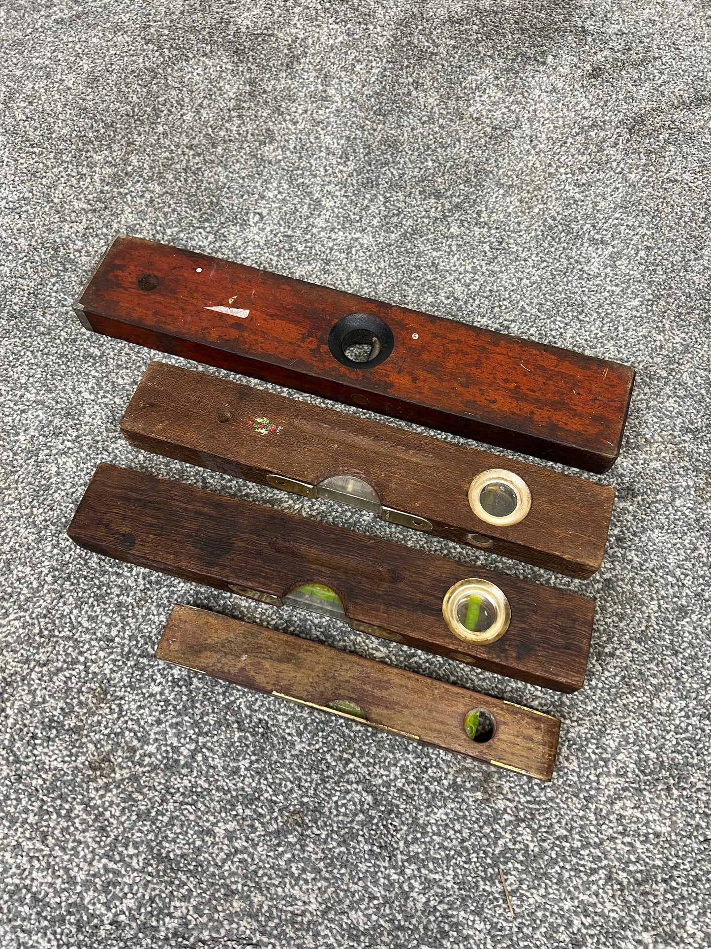 4x Vintage Wood & Brass Spirit Levels Job Lot Vintage Workshop Garage Tools