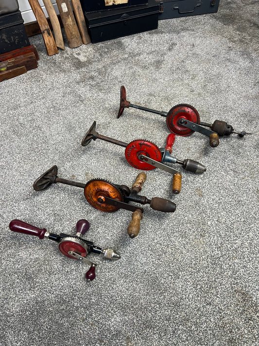 4x Vintage Hand Drill Job Lot Woodwork Workshop Garage Tools Industrial Decor