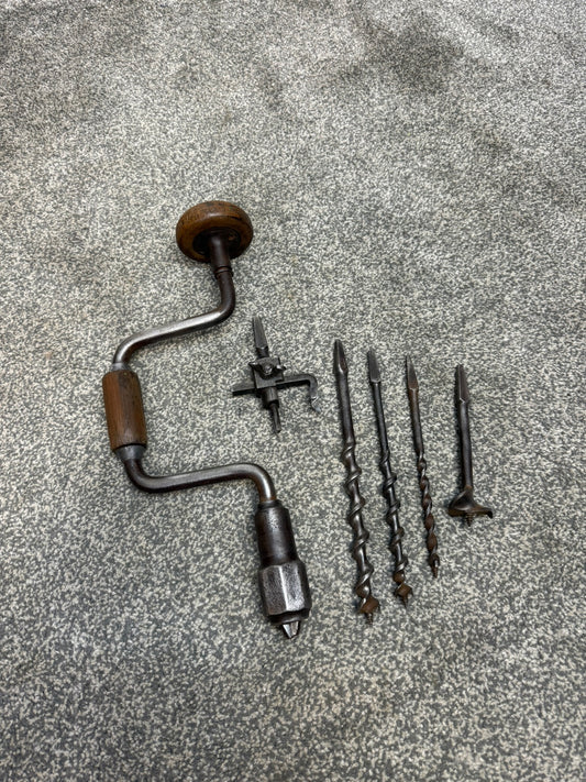 Vintage Hand Brace Drill With Auger Drill Bits & Eclipse Tank Cutter