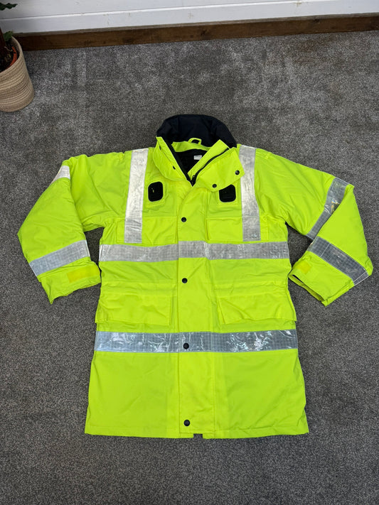 Ex Police Hi Vis Waterproof Coat Jacket Quilted Liner SMALL Reflective Security Doorman Recovery
