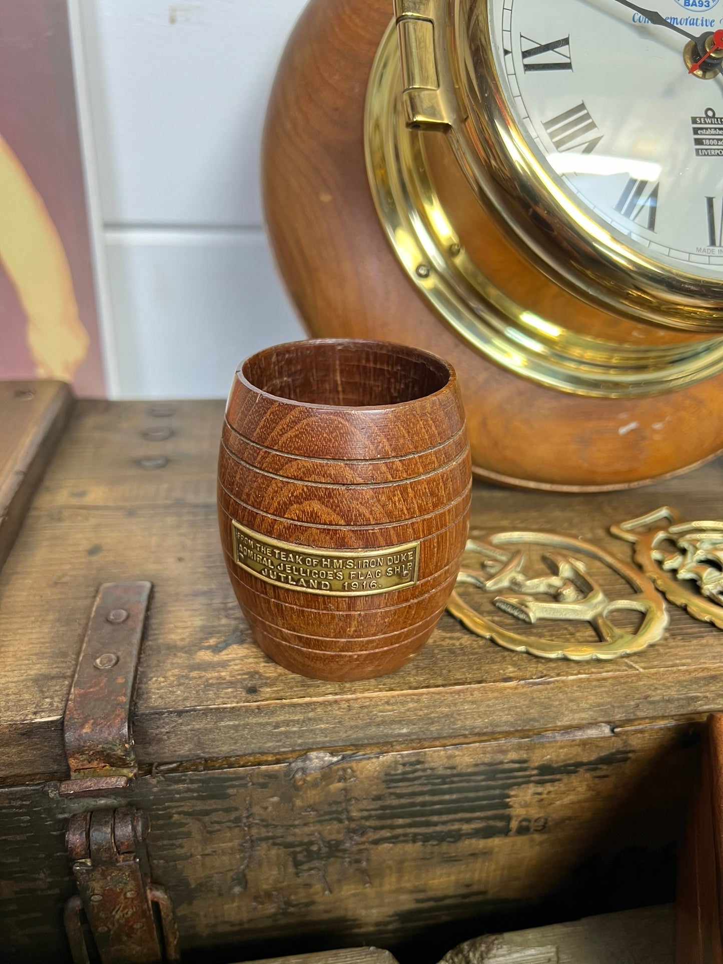 Vintage Small Teak Barrel From HMS Iron Duke Jellicoe's Flagship Jutland