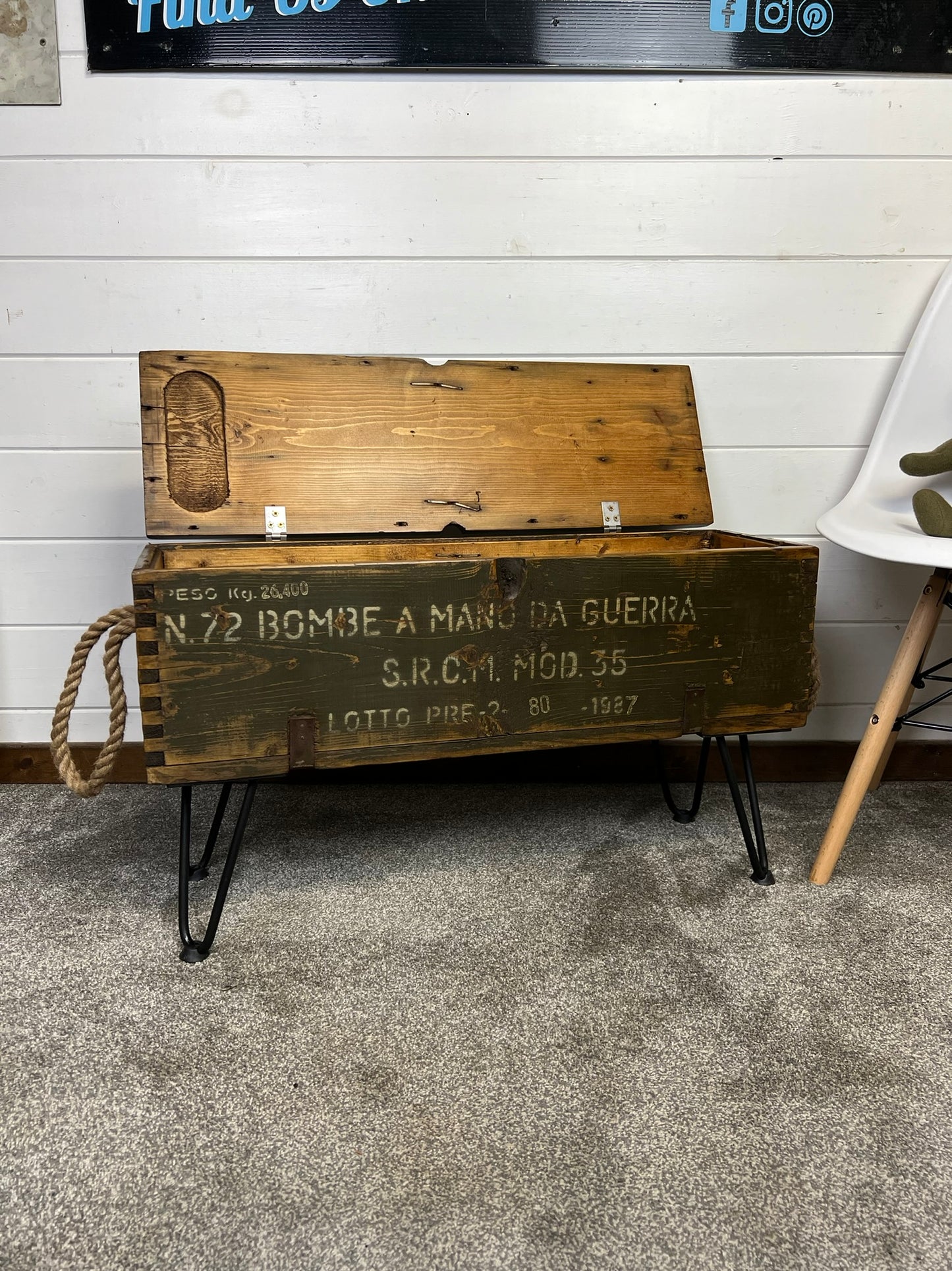 Vintage Rustic Wooden Box Table Reclaimed 1987 Chest Side Table Industrial Decor Coffee Table