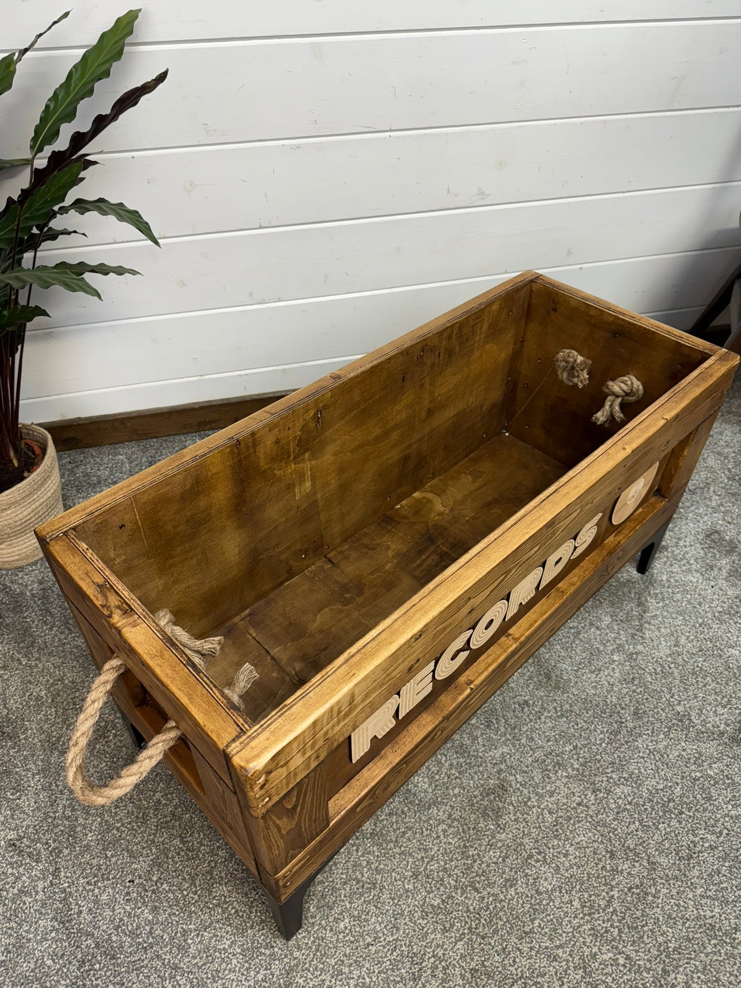 Wooden Vinyl Record Box Large Record Storage Crate Rustic Retro Reclaimed Home Decor Metal Legs