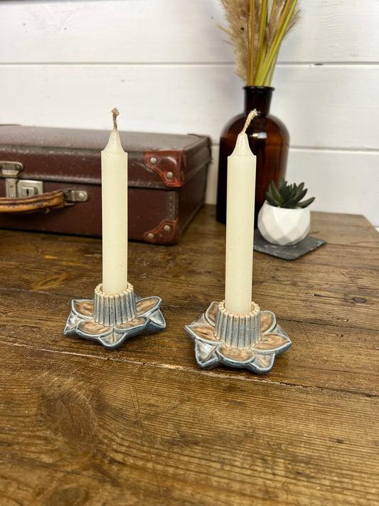 2x Vintage Floral Ceramic Candle Holders PAIR With Candles