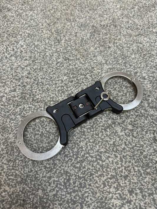 Ex Police Folding Hiatt Handcuffs Hinged Cuffs & Key Security Collectible