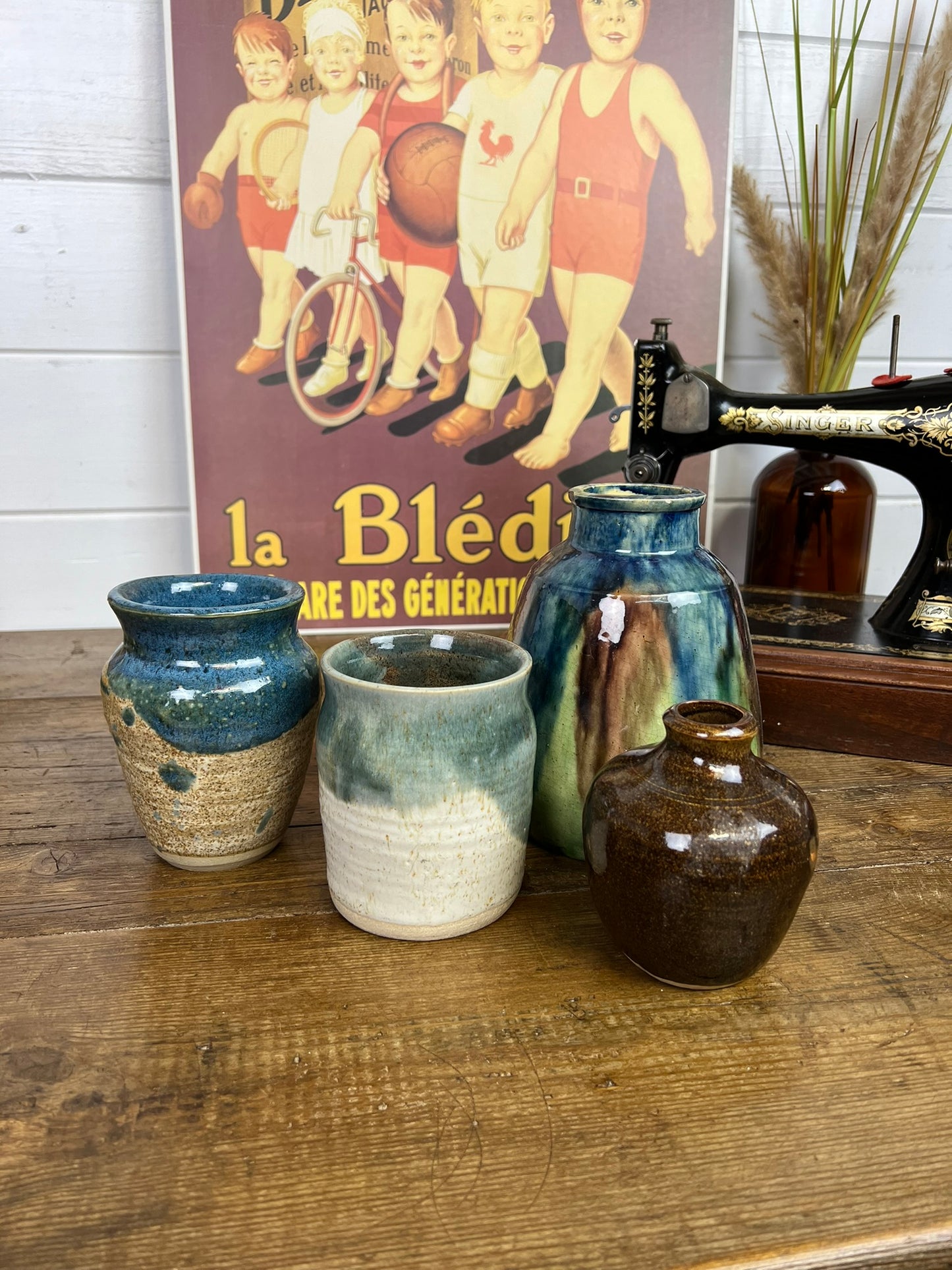 4x Vintage Mid Century Ceramic Glazed Pottery Vase Flower Pot Boho Art Deco Interior