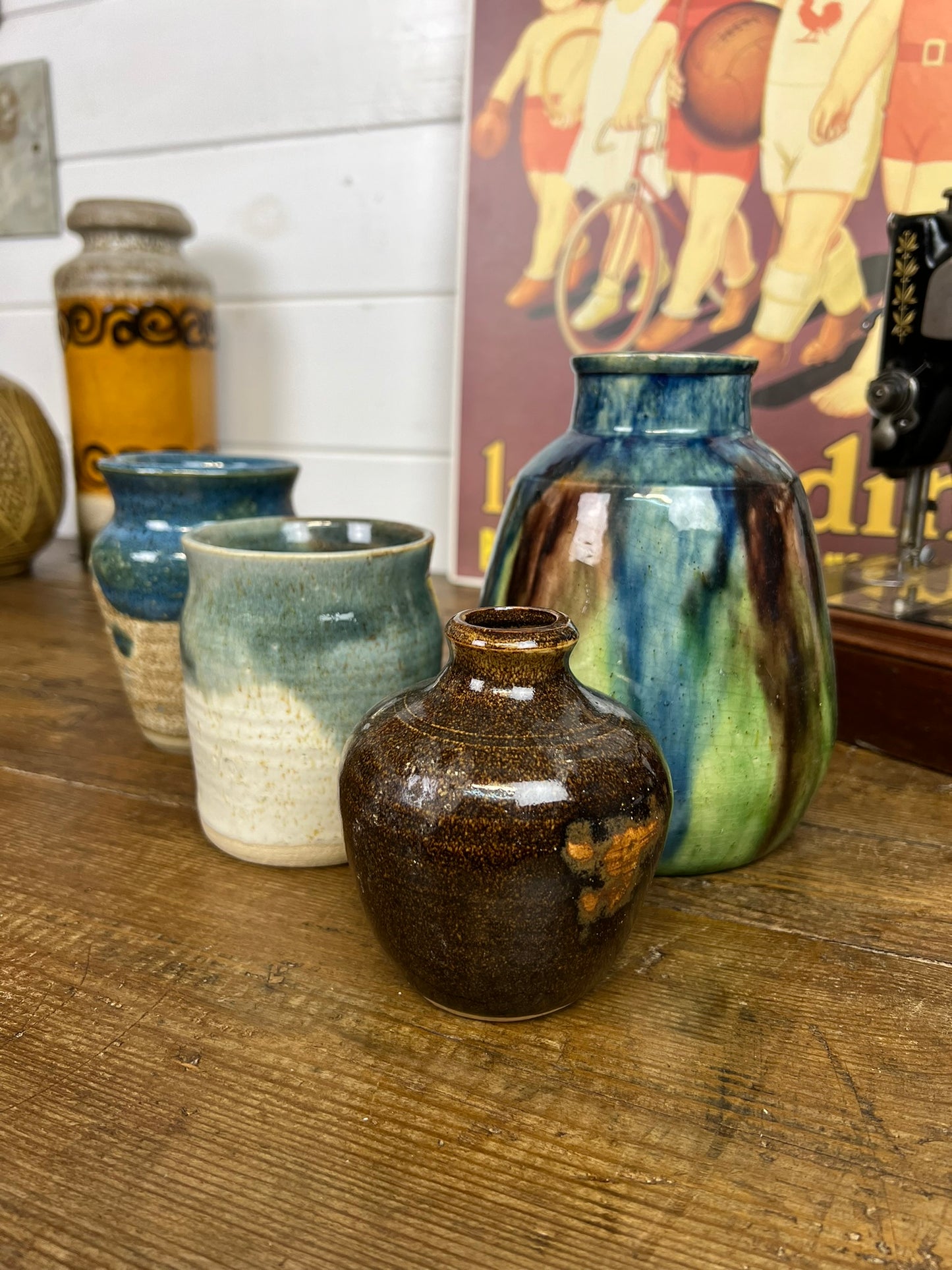 4x Vintage Mid Century Ceramic Glazed Pottery Vase Flower Pot Boho Art Deco Interior