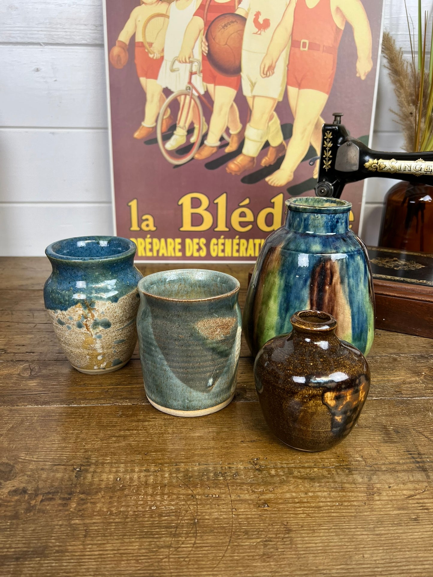 4x Vintage Mid Century Ceramic Glazed Pottery Vase Flower Pot Boho Art Deco Interior