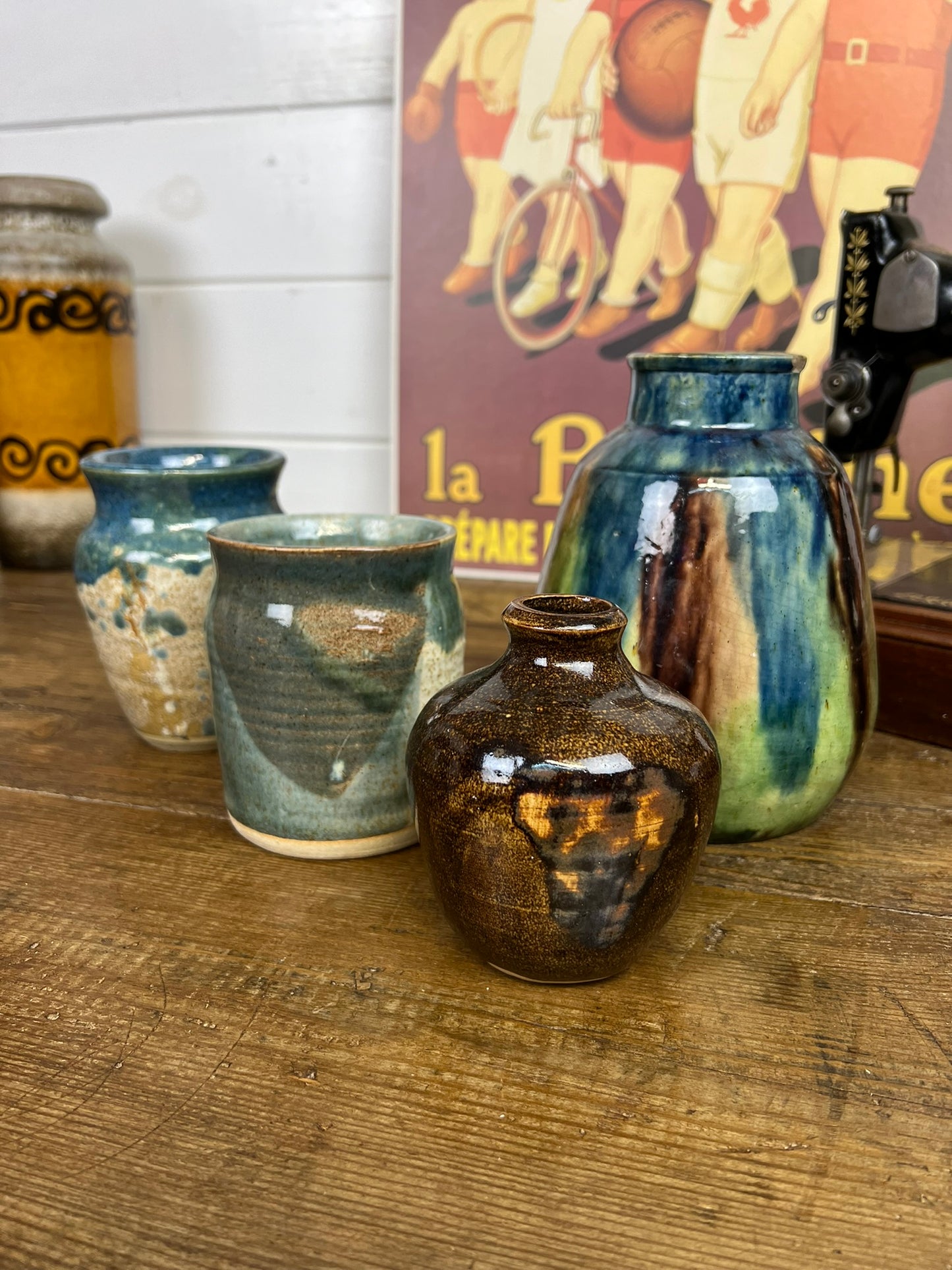 4x Vintage Mid Century Ceramic Glazed Pottery Vase Flower Pot Boho Art Deco Interior