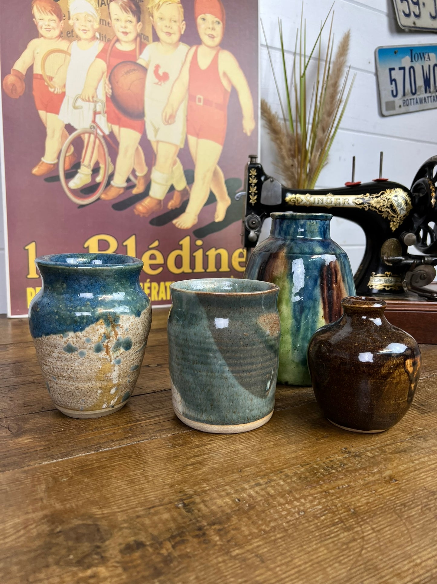 4x Vintage Mid Century Ceramic Glazed Pottery Vase Flower Pot Boho Art Deco Interior