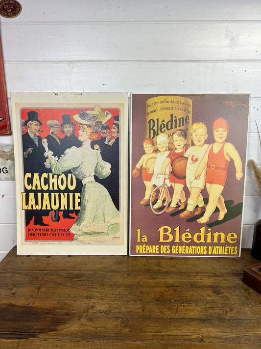 2x Vintage French Advertising Poster La Bledine & Cachou Lajaunie - Retro Kitchen Decor Art Nouveau