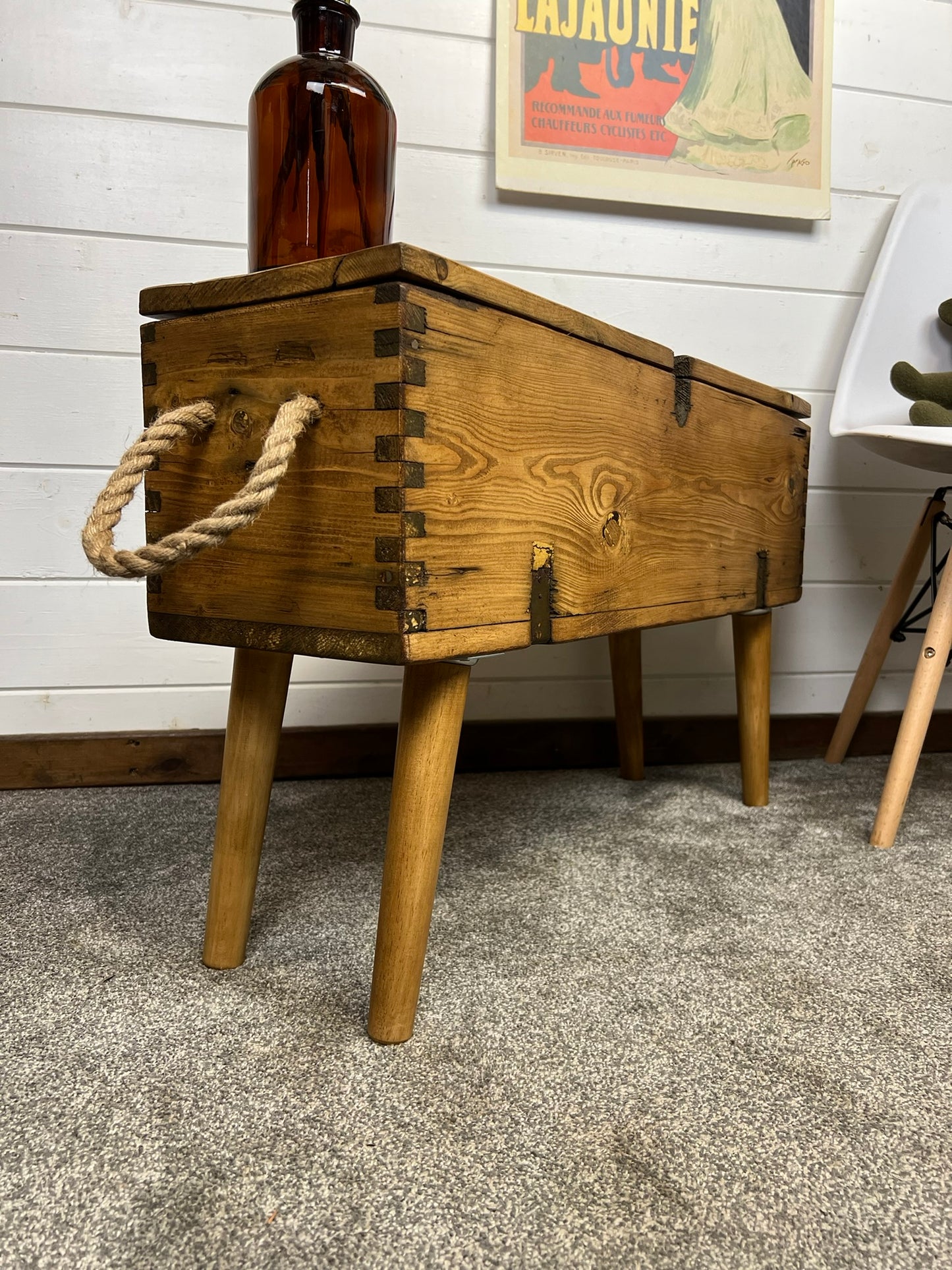 Vintage Rustic Wooden Box Side Table Storage Reclaimed Chest Farmhouse Coffee Table