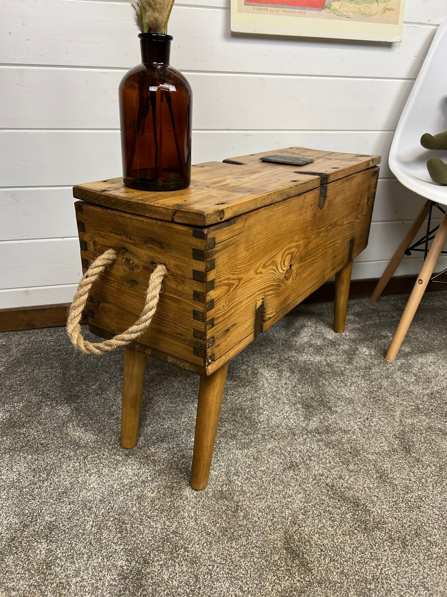 Vintage Rustic Wooden Box Side Table Storage Reclaimed Chest Farmhouse Coffee Table