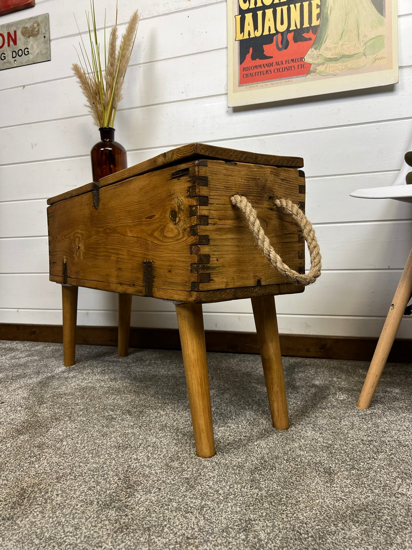 Vintage Rustic Wooden Box Side Table Storage Reclaimed Chest Farmhouse Coffee Table