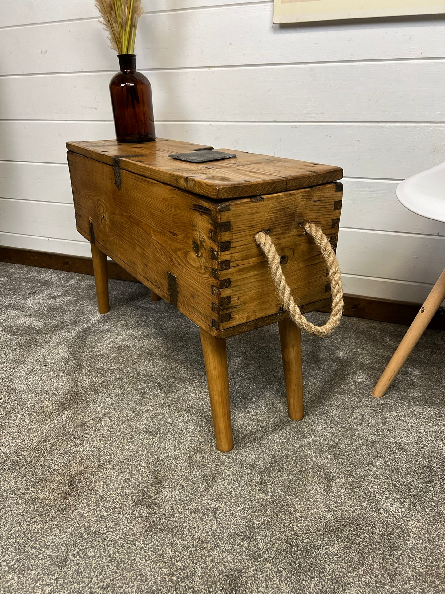 Vintage Rustic Wooden Box Side Table Storage Reclaimed Chest Farmhouse Coffee Table