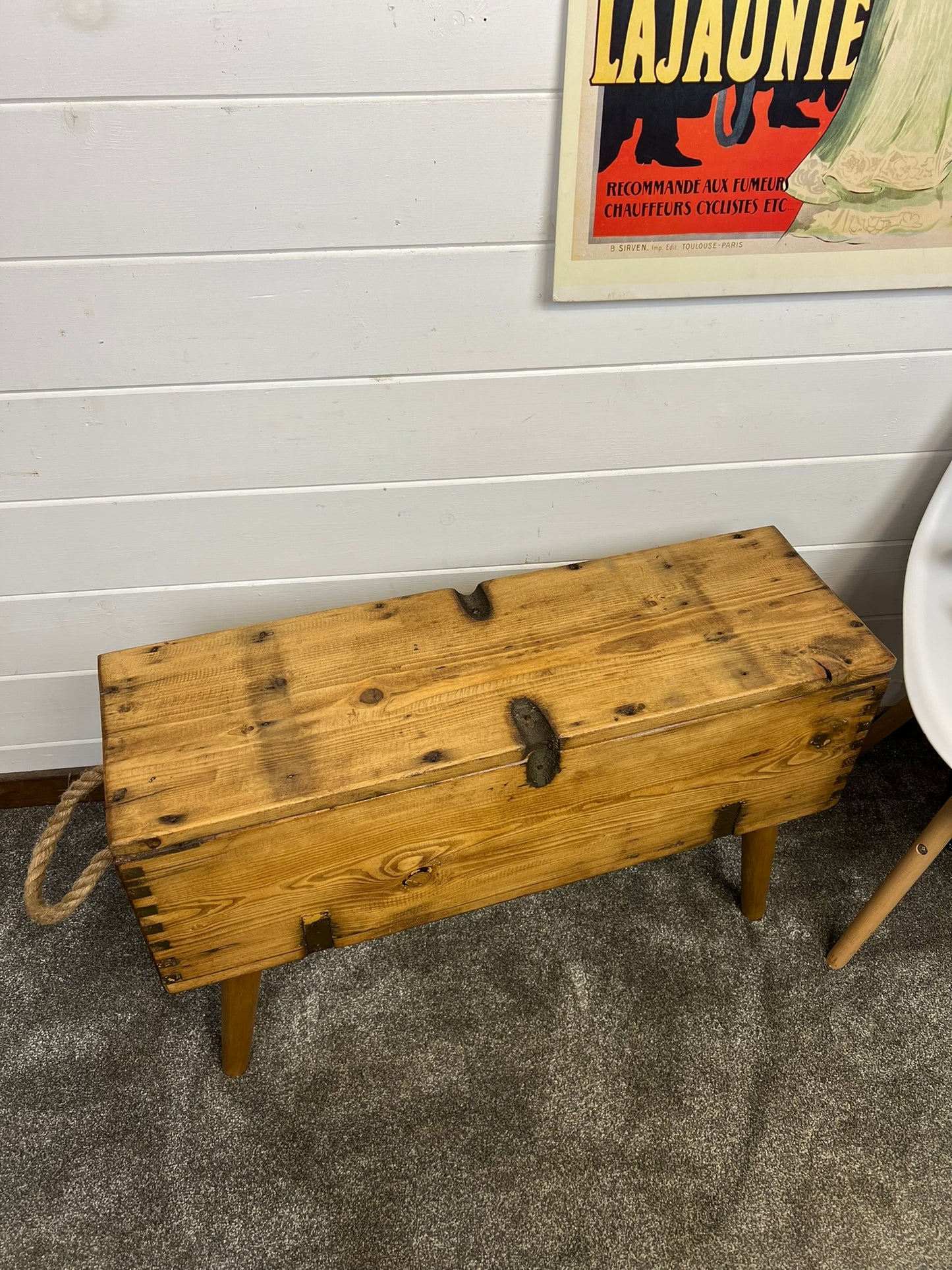 Vintage Rustic Wooden Box Side Table Storage Reclaimed Chest Farmhouse Coffee Table