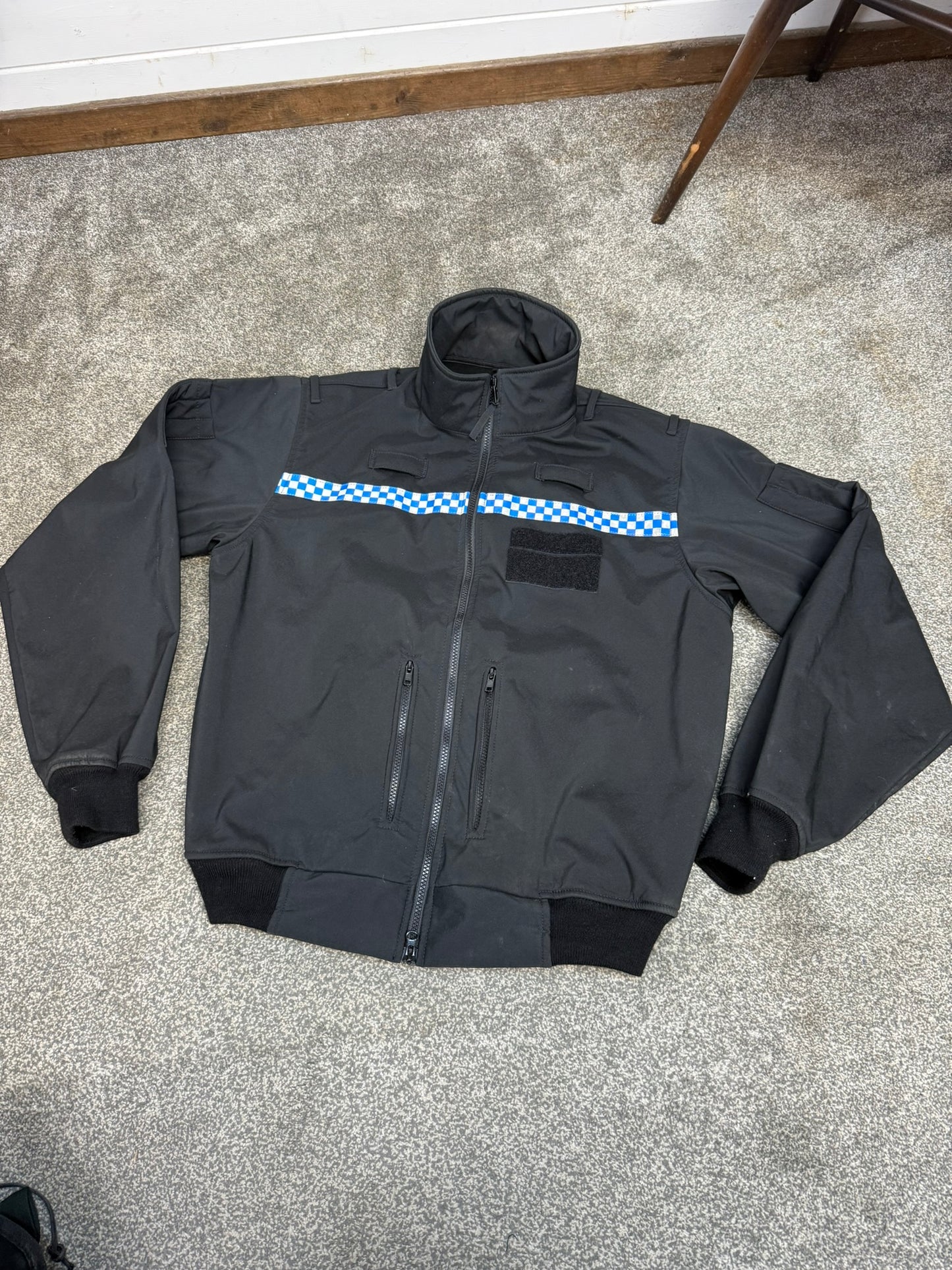 Ex Police Black Windproof Soft Shell Fleece Reflective Security Riding Theatre