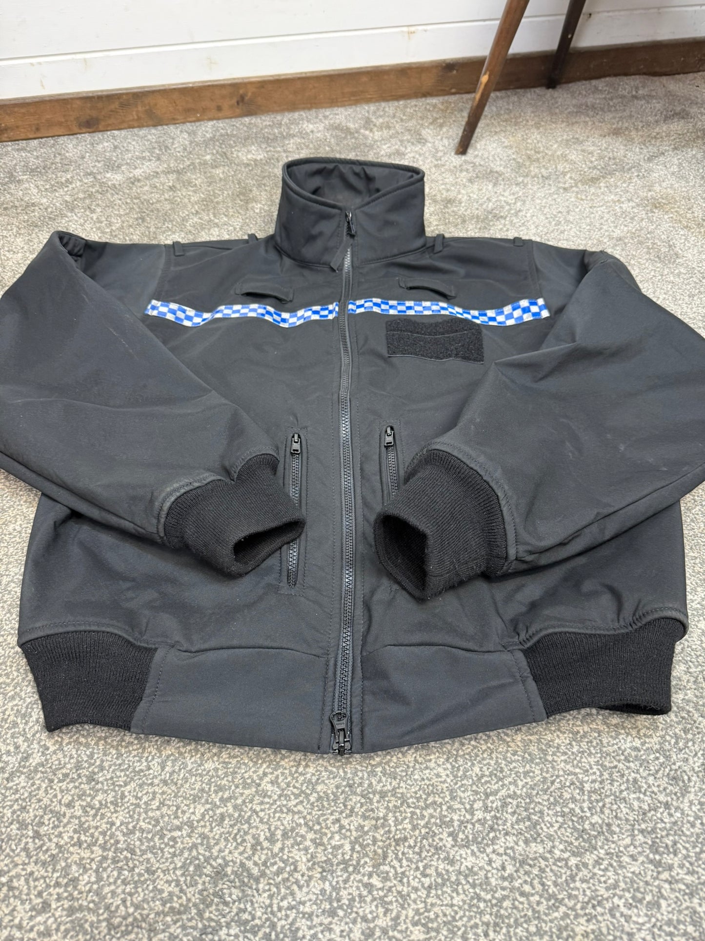 Ex Police Black Windproof Soft Shell Fleece Reflective Security Riding Theatre