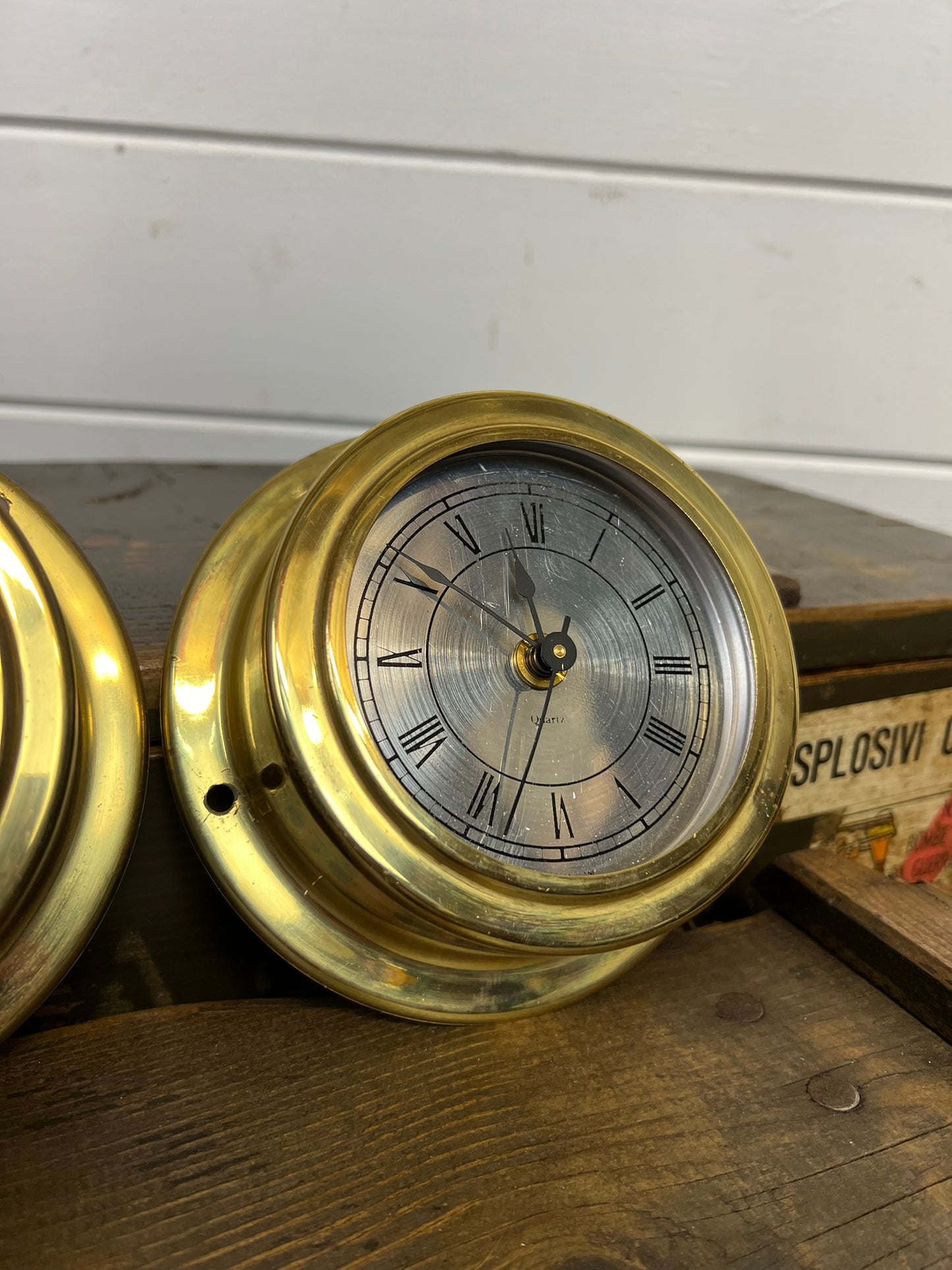 Vintage Brass Ships Barometer & Clock Nautical Marine Decor Display