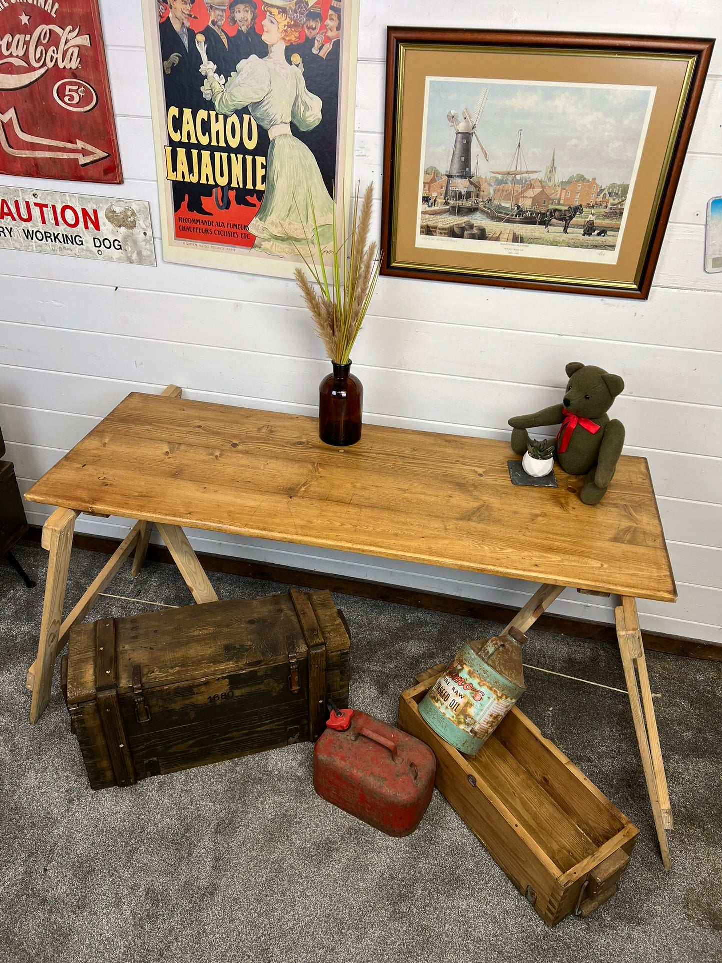 Rustic Industrial Small Wooden Table Top Vintage Desk Top Trestle Table Farmhouse Decor Chic